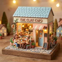 3D Clay Coffee Shop İllüstrasyonu (Niji 6 Şablonu) - Vol 43