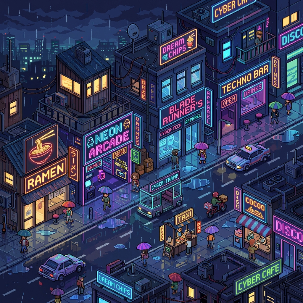 Sevimli 16-Bit Piksel Şehir Sanatı